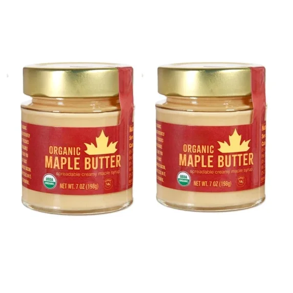 Trader Joe's organic maple butter spreadable maple syrup, two 7 oz jars