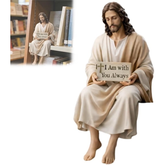 2" Jesus Resin Desk Companion Figurine, Car Dashboard Home Office Table Decor Jesus Statue, I Am with You Always Sign Jesus Statue Decor, Serene Religious Statue for Shelves, Desk