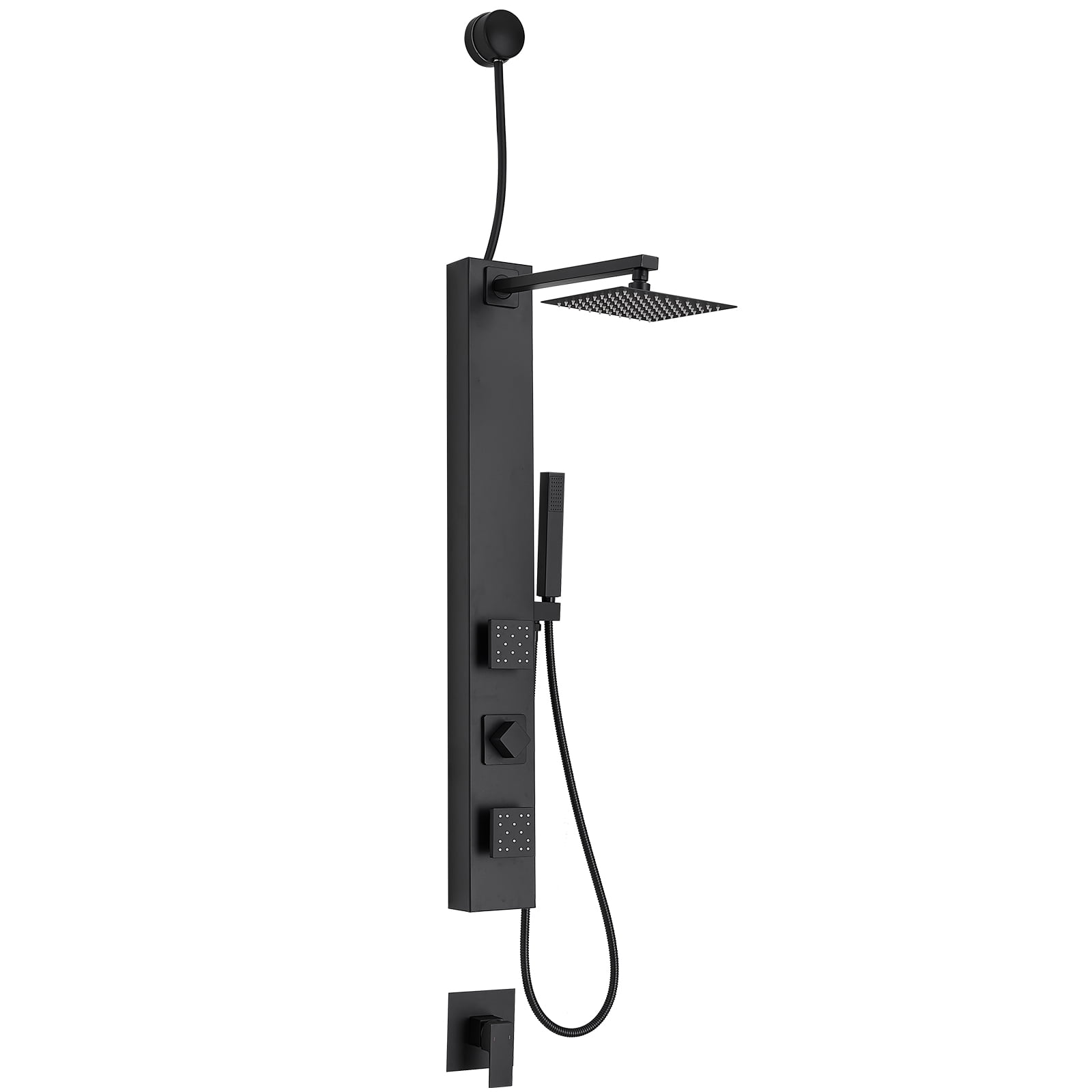 Matte Black Brass Shower Panel System with Adjustable Rainfall Shower Head