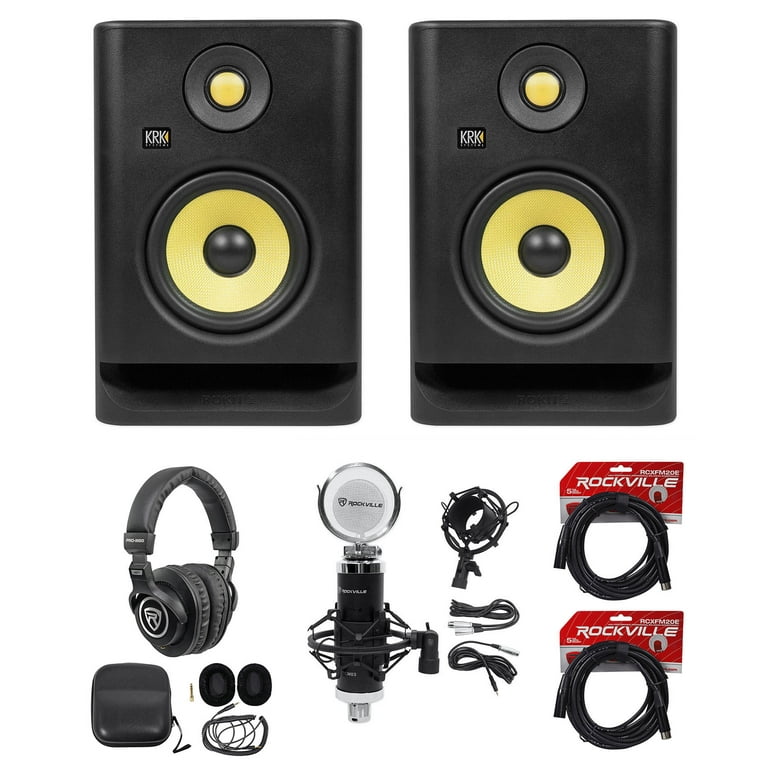 2 KRK RP5 G4 Rokit Powered 5 Studio Monitors Headphones Condenser Mic Cables