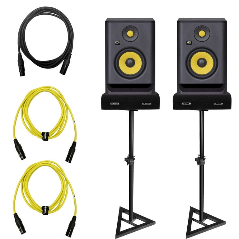 2) KRK Rokit 5 G4 RP5G4 5 Powered Studio Monitors with Stands & Yellow  Cables Package 