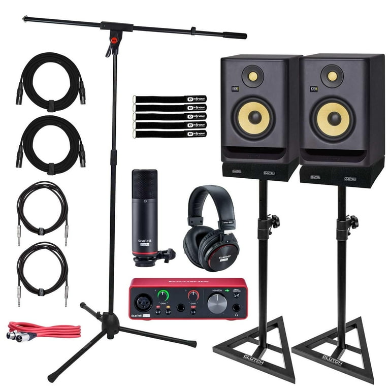 KRK Rokit RP5G4 5 Studio Monitor Speakers w Focusrite Scarlett 2i2 &  Stands