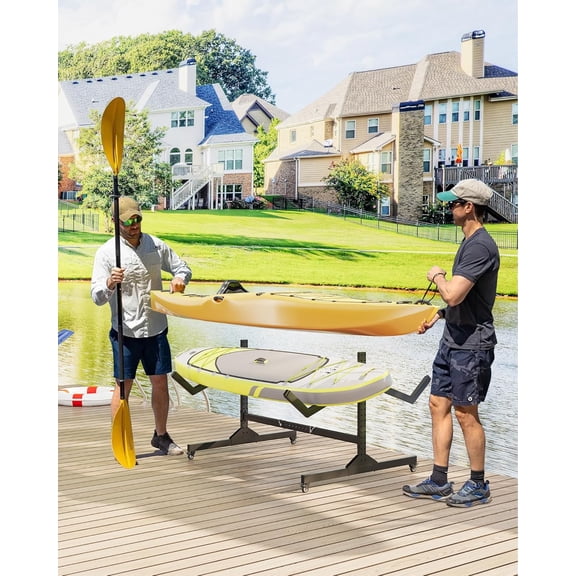 2 Kayak Rack with Lockable Wheels, Freestanding Kayak Storage Rack for Garage & Outdoor Storage, Heavy Duty Metal Stand for Canoe, SUP, Surfboard & Paddleboard