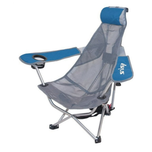 2) Kelsyus Mesh Folding Backpack Beach Chair w/ Headrest - Blue & Gray | 80403