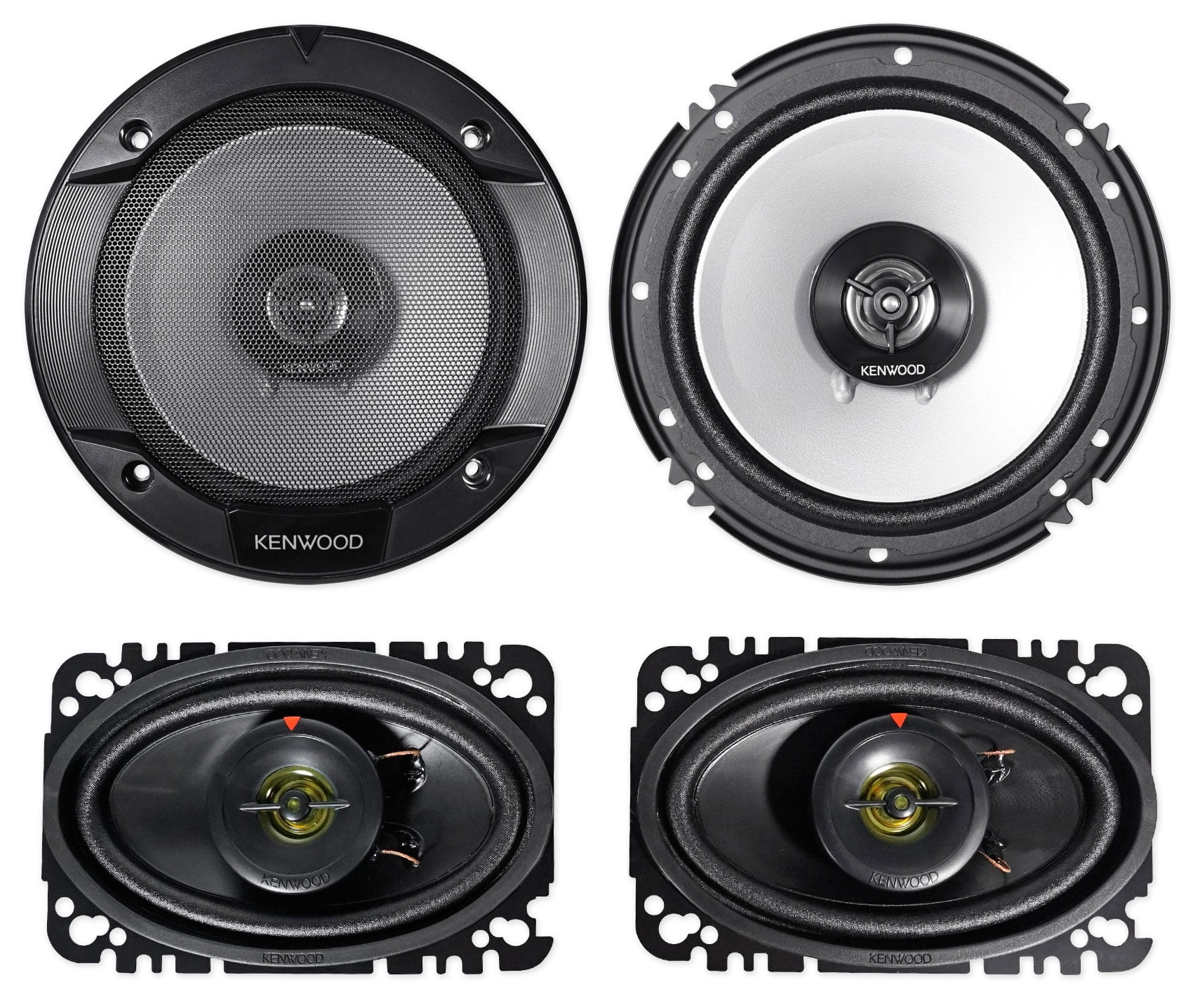 (2) Kenwood KFC-1666S 6.5"+(2) KFC-4675C 4x6" Car Audio Coaxial Speakers