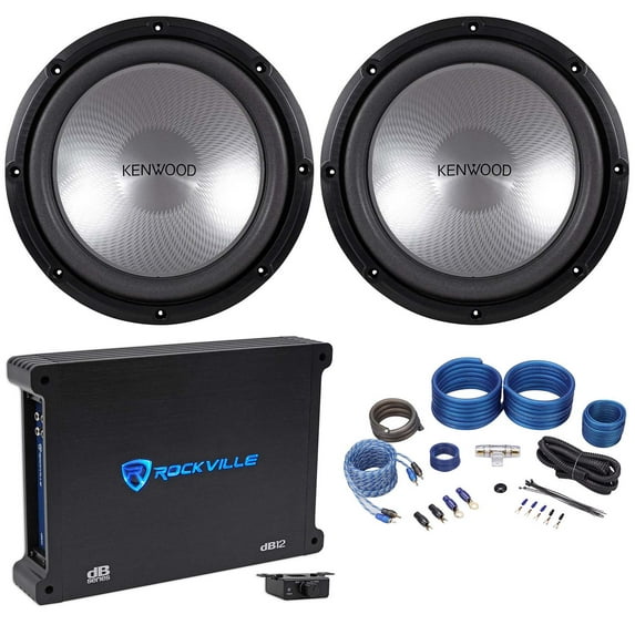 (2) Kenwood KFC-W12PS 12" 1000 Watt Car Audio Subwoofers+Amplifier+Amp Wire Kit