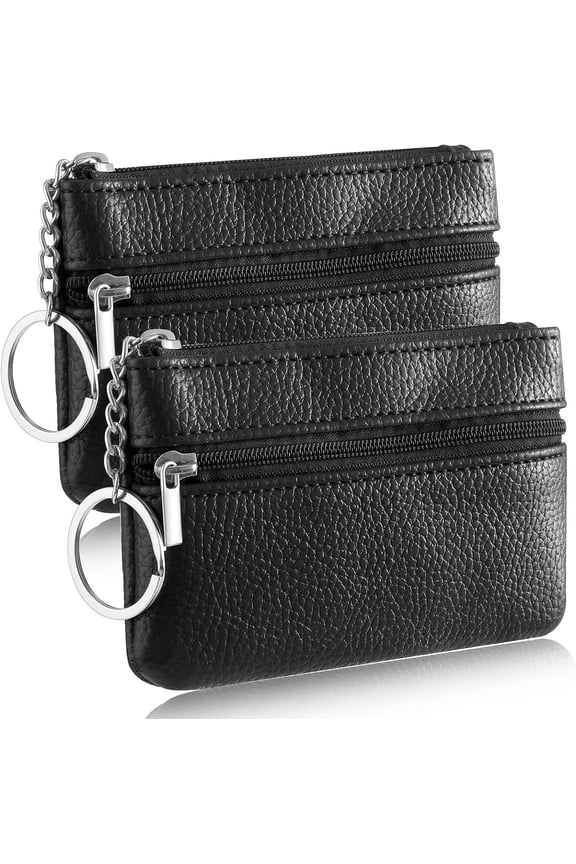 2 Keychain Leather Coin Purse Zipper Mini Pouch Keychain Change Purse for Women Coin Wallet Coin Holder for Purse