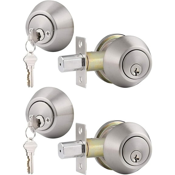 2 Keyed Alike Double Cylinder Deadbolts Door Locks, Satin Nickel,Keyd Both Sides,Combo Locksets for Exterior Interior Door