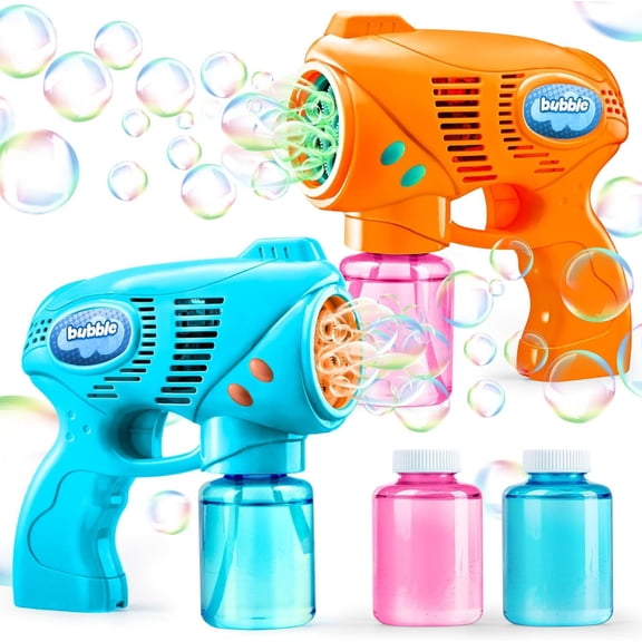 2 Kids Bubble Gun with 2 Bottles Refill Solution, Bubble Machine Gun for Toddlers 1-3 Kids 4-8, Party Favors, Summer Toy, Outdoors, Easter, Birthday Gift