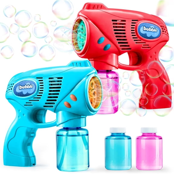 2 Kids Bubble Gun with 2 Bottles Refill Solution, Bubble Machine Gun for Toddlers 1-3 Kids 4-8, Party Favors, Summer Toy, Outdoors, Easter, Birthday Gift
