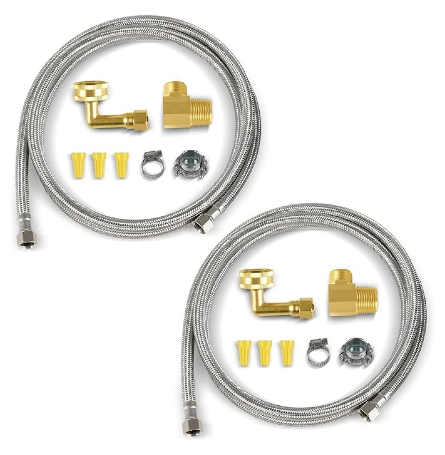 (2 Kit) Dishwasher Installation Kit, 6 FT Stainless Steel Supply Hose, 3/8" X 3/8" Compression Adapter, 3-Wire 6” Power Cord with Tap,(HOSE149-2PCS)