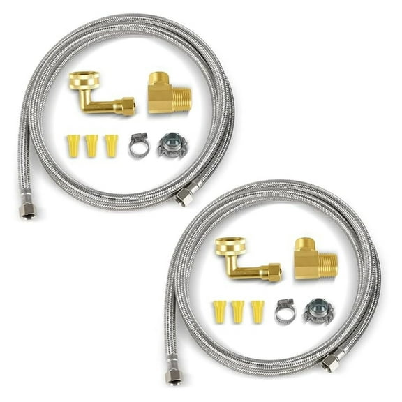 (2 Kit) Dishwasher Installation Kit, 6 FT Stainless Steel Supply Hose, 3/8" X 3/8" Compression Adapter, 3-Wire 6 Power Cord with Tap,(HOSE149-2PCS)