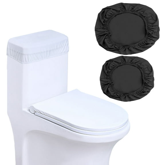 2 Kits of Toilet Lid Cover and Tank Cover, Polyester Toilet Top Cover Set with Elastic Bottom, Washable Toilet Cover Maintenance Accessories for Bathroom (Black, White)