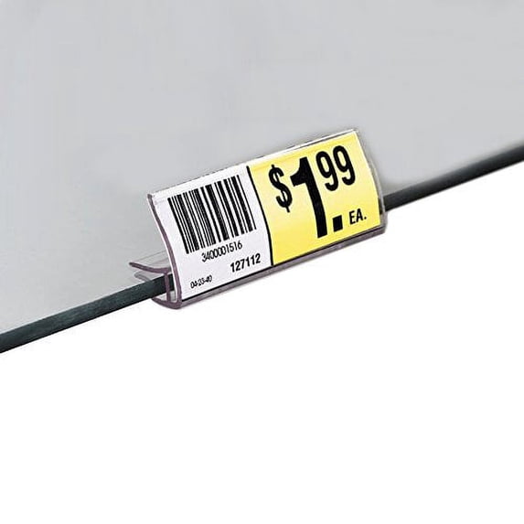 2” L x 7/8" H Plastic Label Sign Holder Clip for Glass Shelf - 50 Pack