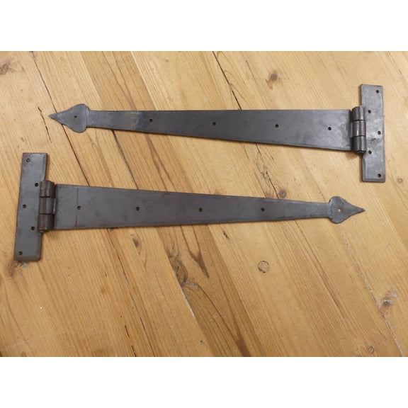 2 LARGE Strap T Hinges 18" Tee Hand Forged In Fire Barn Rustic Door Iron Arrow