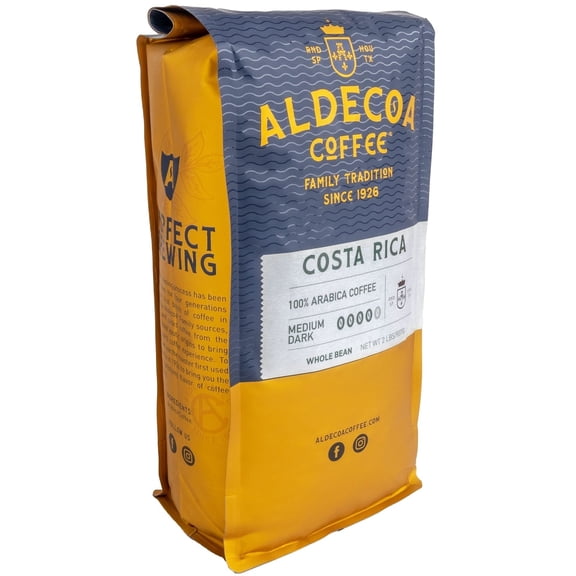 Aldecoa Costa Rica Whole Bean Coffee, Single Origin Costa Rican Coffee, Medium-Dark Roast, 2 Pack of 2 lb Bags, 100% Arabica Beans
