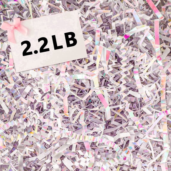 2.2LB Crinkle Cut Paper Shred Filler, Iridescent White for Baskets Box Filling
