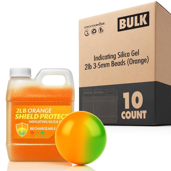 2 LB Indicating Silica Gel Beads 3 to 5mm Reusable Desiccant Beads for Moisture Absorption Flower Drying Crystals Orange to Green Dehumidifier Beads 1 Quart Airtight Container 10 Pack