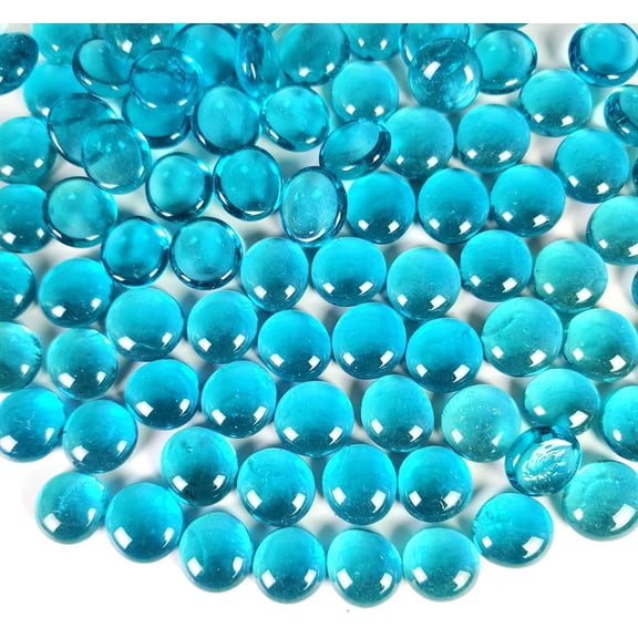 2 LB Sea Blue Glass Gems Flat Marbles Pebbles Stones Aquarium Rocks for Vase Filler,Fire Glass,Fish Tank,Floral Display,Crafts