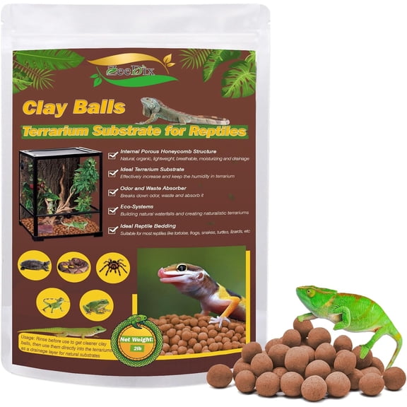 2 LBS Reptile Substrate Leca Balls - 100% Organic Expanded Clay Pebbles, Ideal Bioactive Terrarium Clay Balls Substrate for Reptile Terrarium Tank, Bearded Dragon, Tortoise, Gecko, Snake & Frog