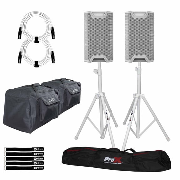 (2) LD Systems ICOA 12 A W 12" Powered White PA Loudspeakers with White Stands & Carry Totes Package