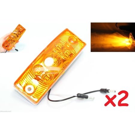 2 LED 6" Amber Rectangular CLEARANCE Side Marker Truck Trailer Lights