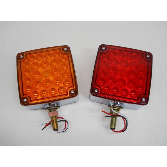 (2) LED Red Amber Side Marker Turn Signal Semi Truck Fender Lights / Single Stud