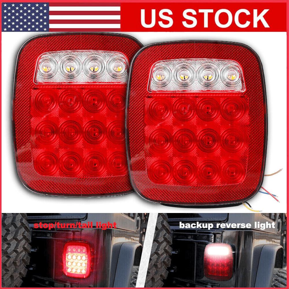KB-autolight 16 LED Stop/Turn/Tail/Reverse Light Kit For Jeep, Semi Truck, Trailer & Boat | 2-Piece
