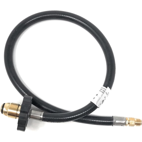 2' LP Propane Gas Hose Assembly Pig Tail Soft Nose POL x 7/16 Nominal Thread 1/4 Male Inverted Flare [948-746] High or Low Pressure. Converts POL LP Tank cylinder Connection RV Replacement Part