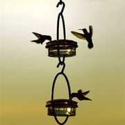 2 Laps Circular Hanging Hummingbird Feeder, Outdoor Bird Feeder with Red Glass Bowl and Perch, Decor for Garden Backyard Patio Deck