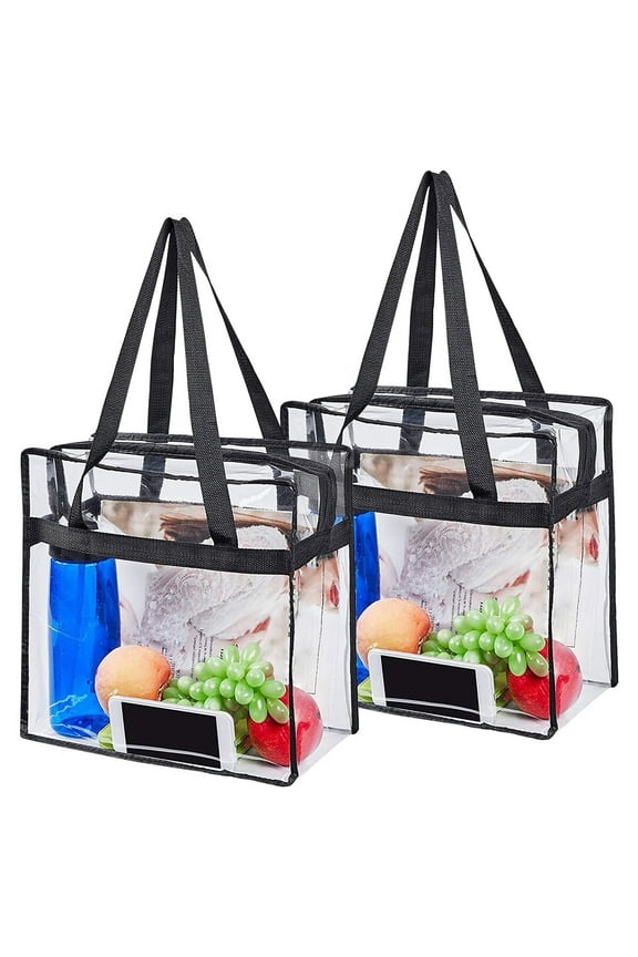 2 Large Capacity Clear Tote Bags with Zipper,Flexible Transparent Lunch Bag,Multipurpose Clear Bags for Concerts,Sporting Events,Music Festivals,Work,School,Gym