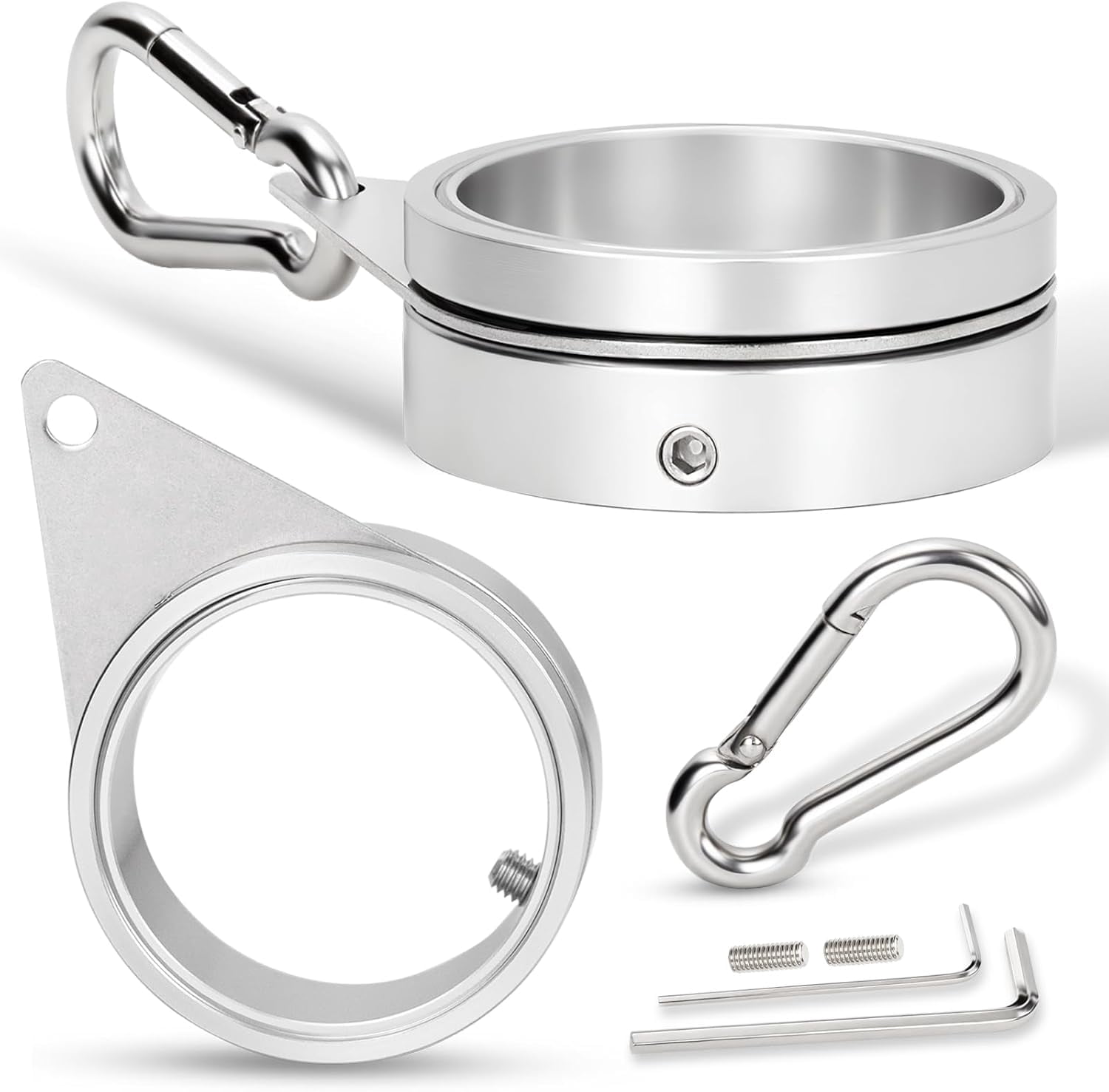 2" Large Flag Pole Rings, 2 Pcs Aluminum Alloy Spinning Flag Pole Ring Clips Swivels, 360° Rotating Anti Wrap Flagpole Ring Hardware with Stainless Steel Carabiners for 1.6-2" Diameter