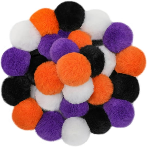 2'' Large Halloween Pom Poms for Crafts - 30 pcs Faux Fur Pompoms Fluffy Balls for Halloween Costumes Accessories Fall Decorations Handmade Gifts