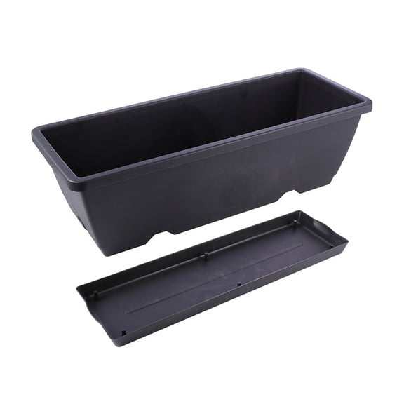 2 Large Rectangular Planting Pots 36x15x19cm Dark Grey Plastic for Balcony