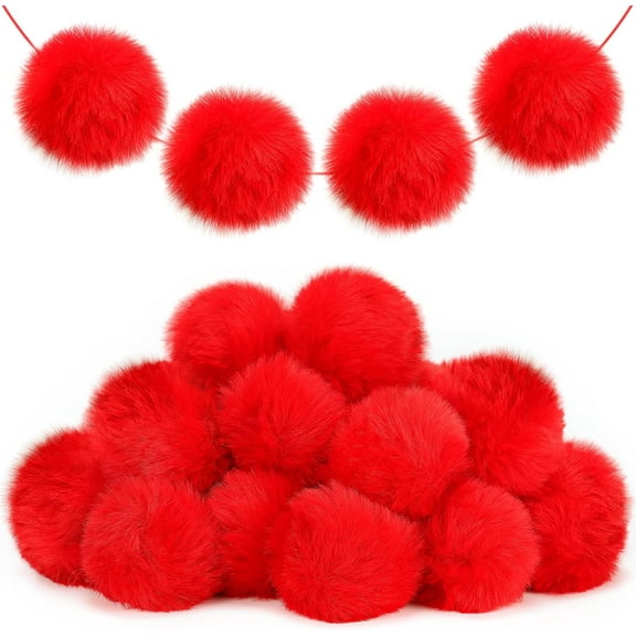 2" Large Red Pom Poms for Crafts - 30 pcs Pompom Fluffy Balls for Halloween Costumes Accessories Fall Handmade Decorations