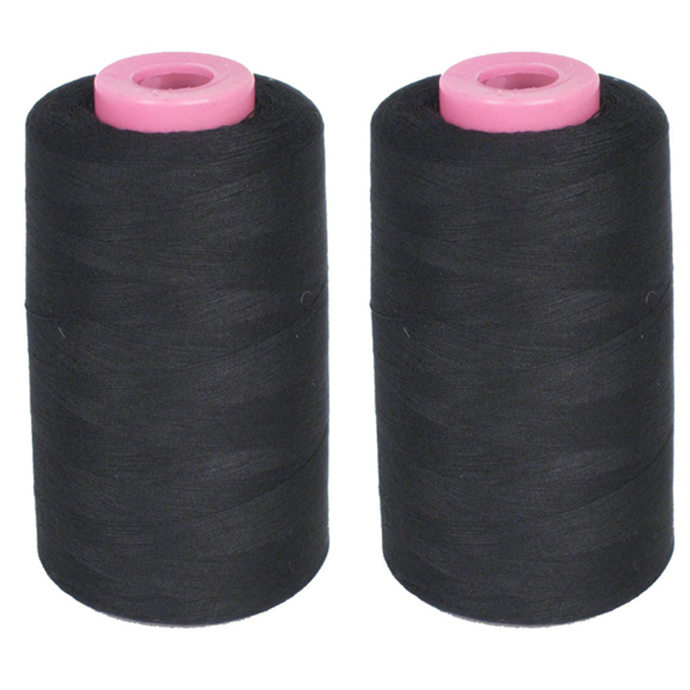 2 Big Spools Sewing Thread Polyester Black 1500 Yards Each Upholstery Crafts New