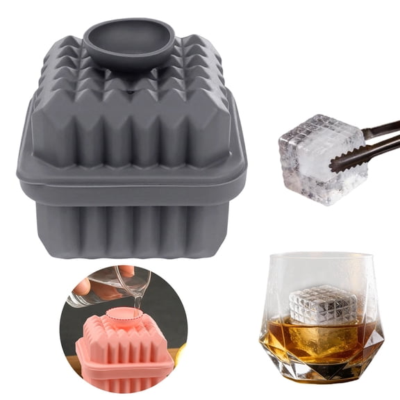 2" Large Square Ice Cube Mold,Silicone Slow-Melting Whiskey & Cocktail Tray,2.45"×2.45",1PC,Gray