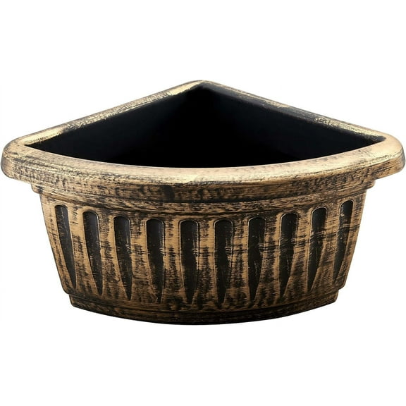 2 Large Triangle Planters Fancy Victorian Rustic Look with 2 Saucers for Indoor, Outdoor, Garden, Patio, Office Ornaments, Home Decor, Long Lasting Reusable, Light Weight, Water Resistant (Gold)