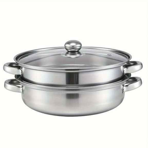 2-Layer 11.02 Inch 304 Stainless Steel Stock Pot & Steamer (Heavy-Duty), Visible Lid for All Stoves - Christmas Soup/Cooking Gift