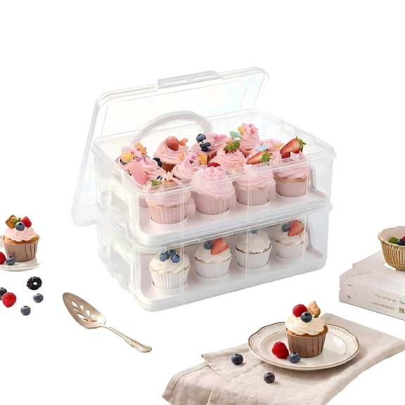 24 Count Cupcake Carrier Storage Container With Lid and Handle, 14 x 10.2 x 7.5 in, Stackable Cupcake Box for Transporting Cakes or Cookies.