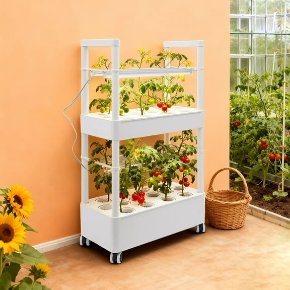 2 Layer-28 Holes Hydroponics Growing System,28-Hole Indoor Herb Garden Kit with 4 LED Grow Light, 2-Tier Indoor Plant System,Auto Water Circulation & 7.39Gal Water Tanks-No Seed