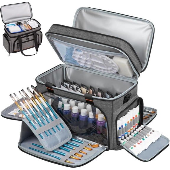 2 Layer Acrylic Paint Storage Bag for 32 Bottle(2 oz) Acrylic Paint