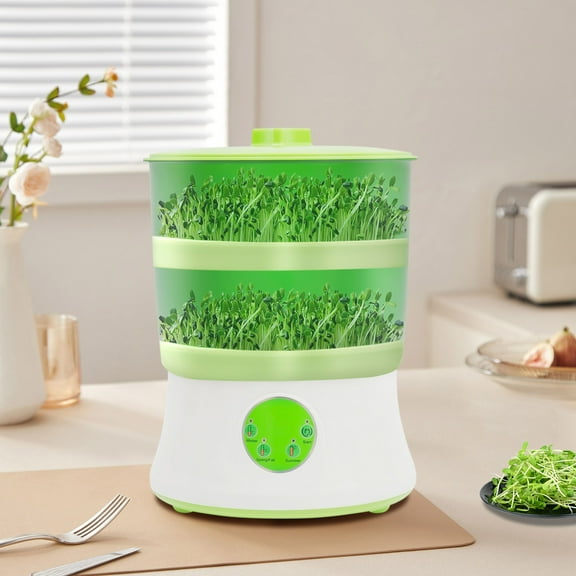 2-Layer Automatic Bean Sprouts Maker with PTC Heating, 360 Sprinkler & Seasonal Modes Energy Efficient Home Sprouting Machine, 110V