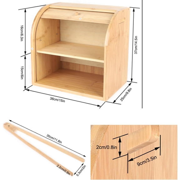 2 Layer Bamboo Bread Box, Wooden Bread Box with Rolling Door, Bread Storage Container, Bread Boxes for Kitchen Countertop, Bakery, Pastry Store, Retail, Middle Panel Movable
