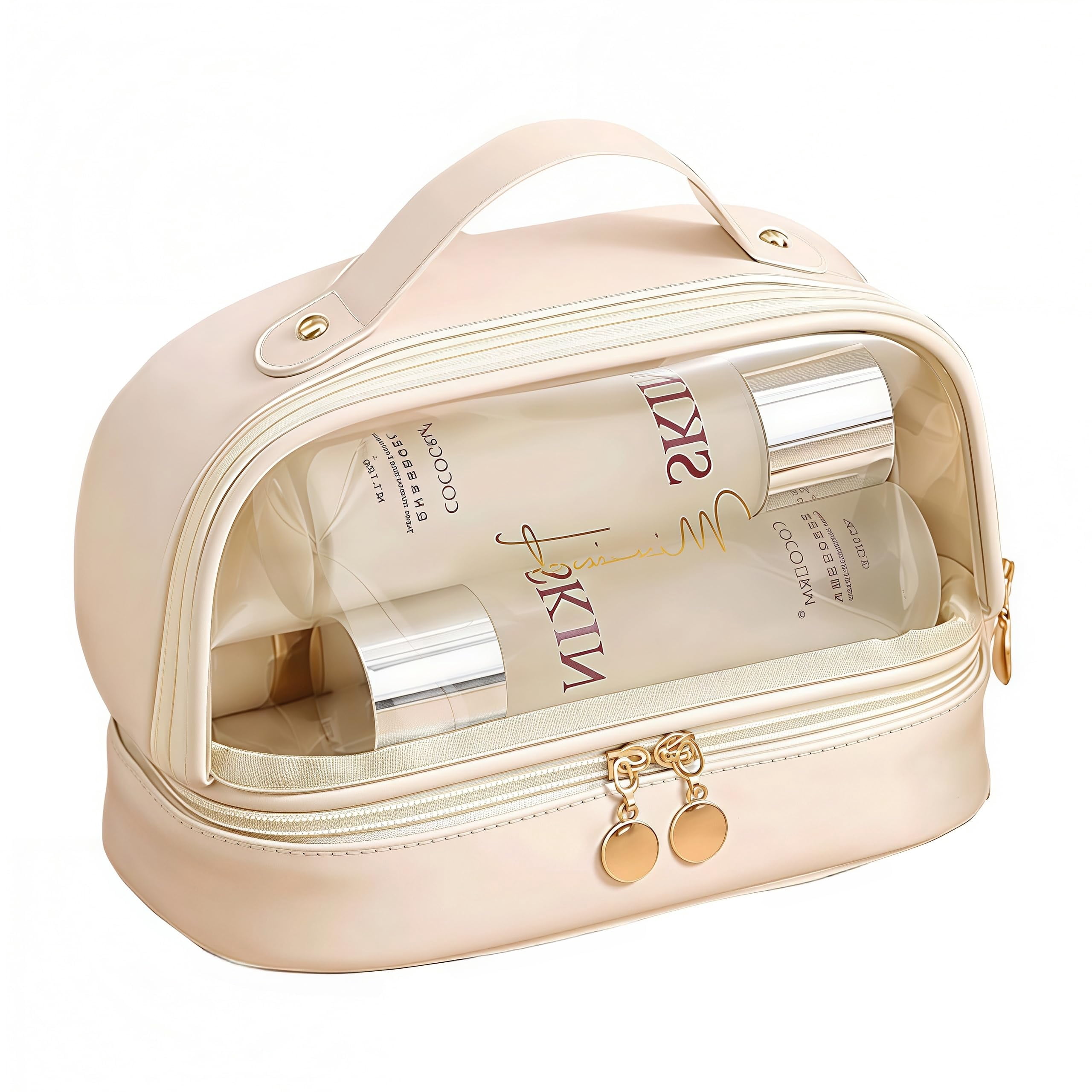 2-Layer Big Capacity Makeup & Toiletry Bag for Women - PU Leather PVC ...