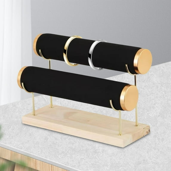 2 Layer Bracelet Holder Scratchproof Bracelet Storage Organizer for Jewelry Shop Black Flocking