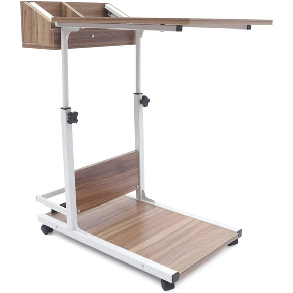 2-Layer C-Shaped Movable Snack Table Sofa Side Tray Bedside End Table W/Wheels