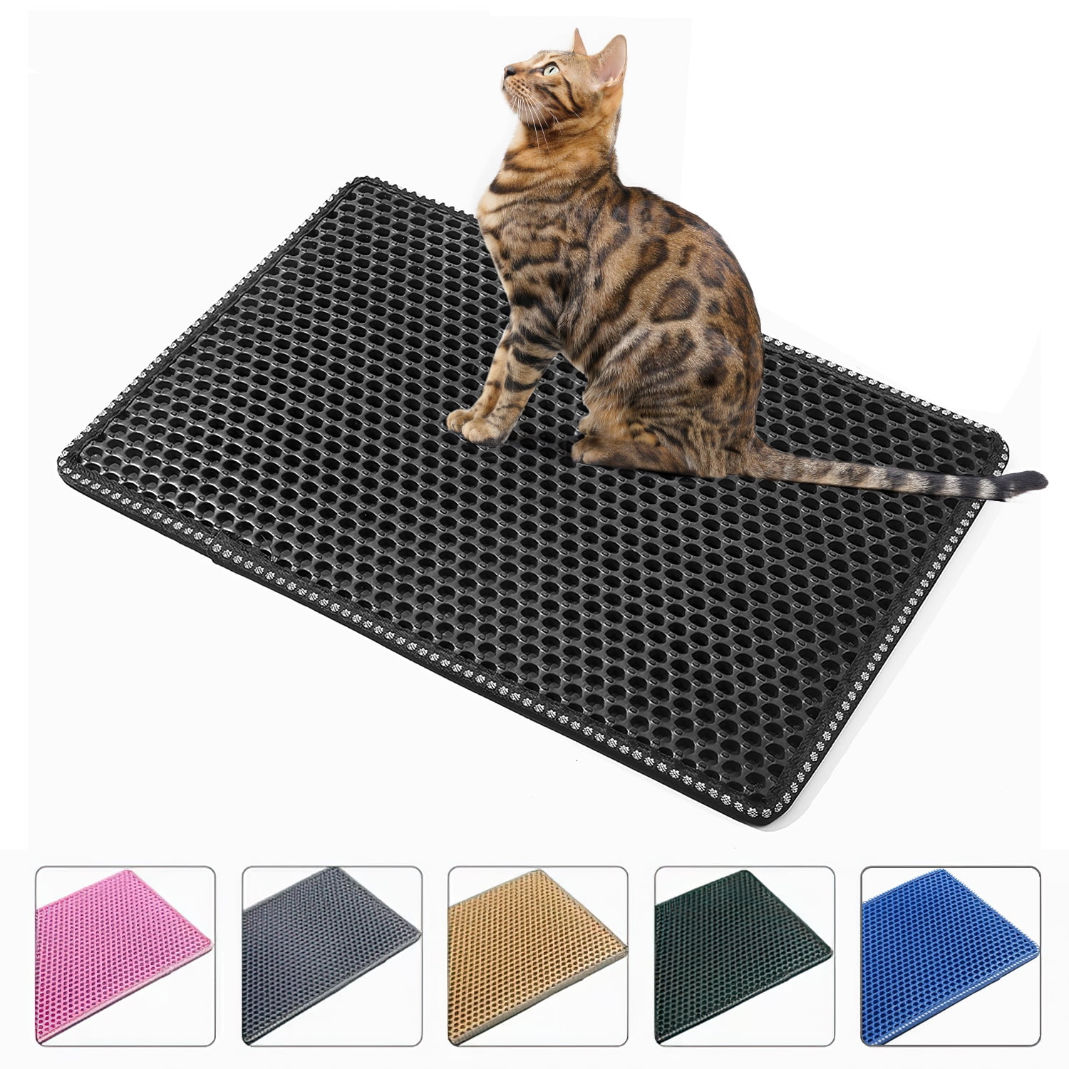 2-Layer Cat Litter Mat Litter Trapper Black Traps Litter from Box, Soft on Kitty Cat Paws Honeycomb Double-Layer, Helps to Waste Less Litter on Floors Size 21" X 14"