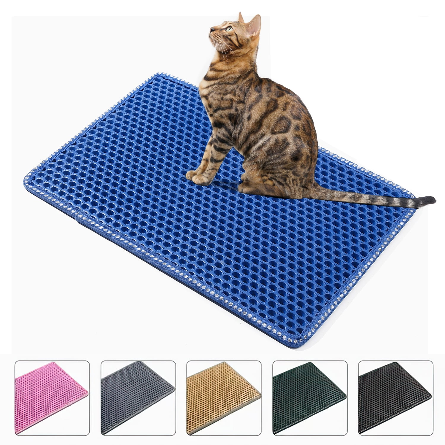 2-Layer Cat Litter Mat Litter Trapper Blue Traps Litter from Box, Soft on Kitty Cat Paws Honeycomb Double-Layer, Helps to Waste Less Litter on Floors Size 21" X 14"