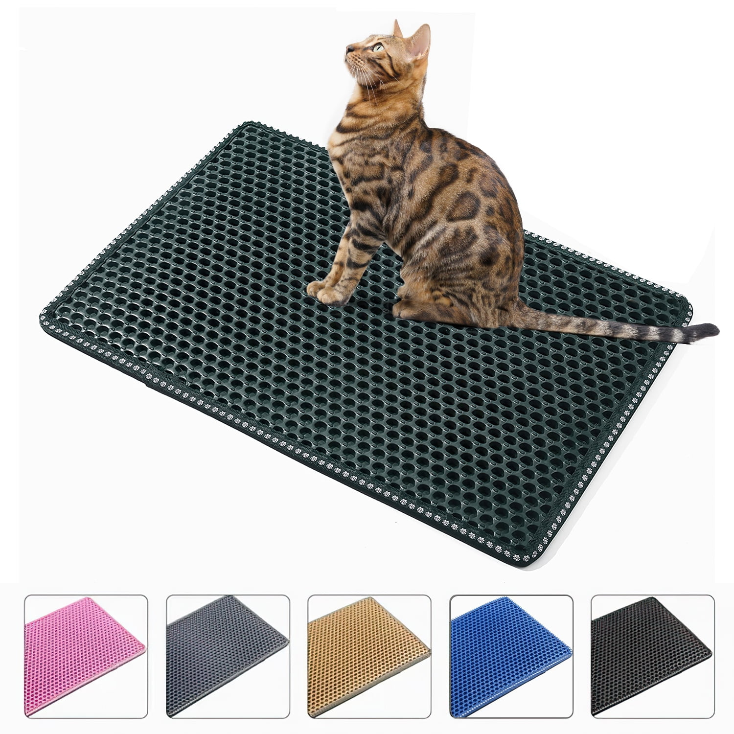 2-Layer Cat Litter Mat Litter Trapper Green Traps Litter from Box, Soft on Kitty Cat Paws Honeycomb Double-Layer, Helps to Waste Less Litter on Floors Size 21" X 14"